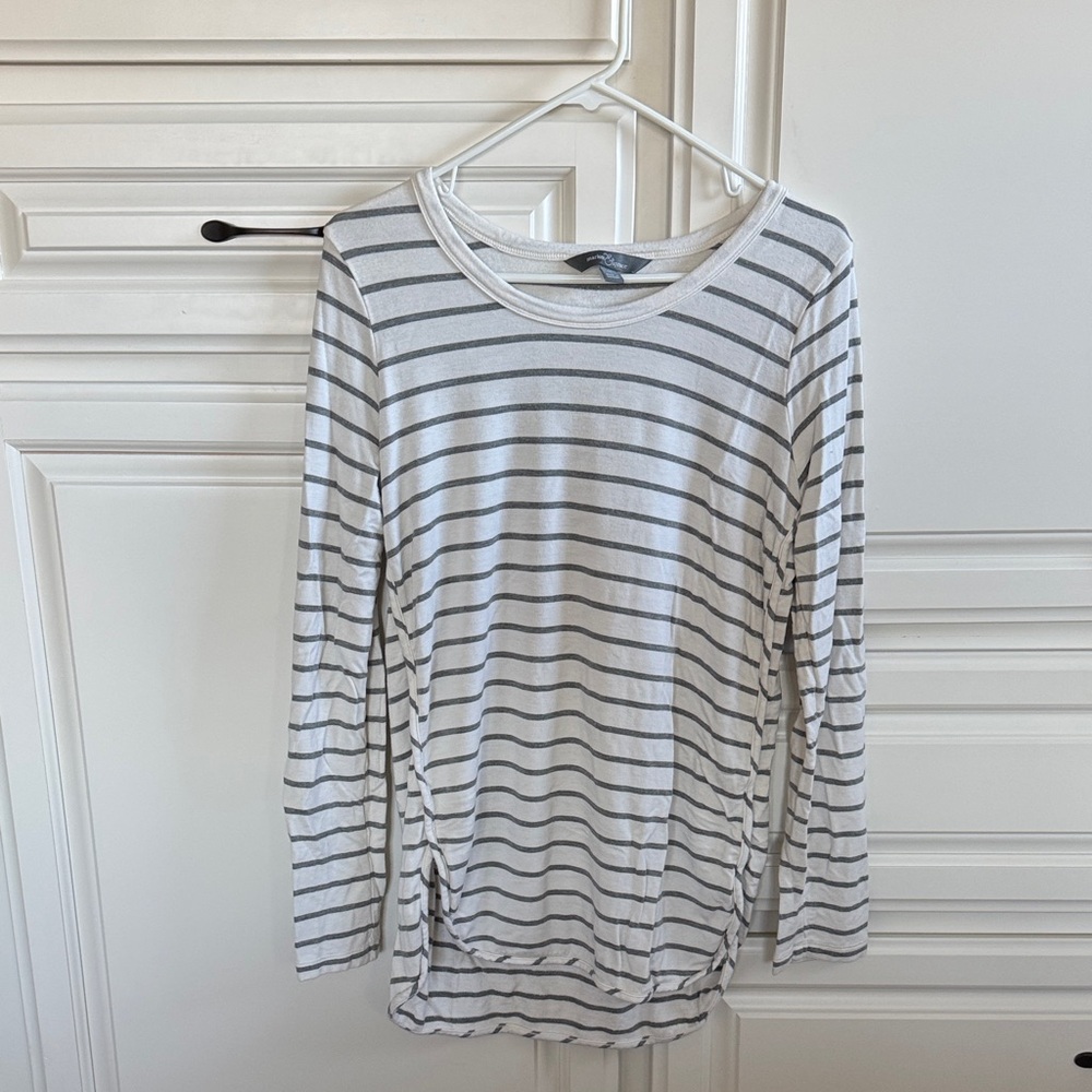 Market & Spruce Grey and White Striped High/Low Tunic Top